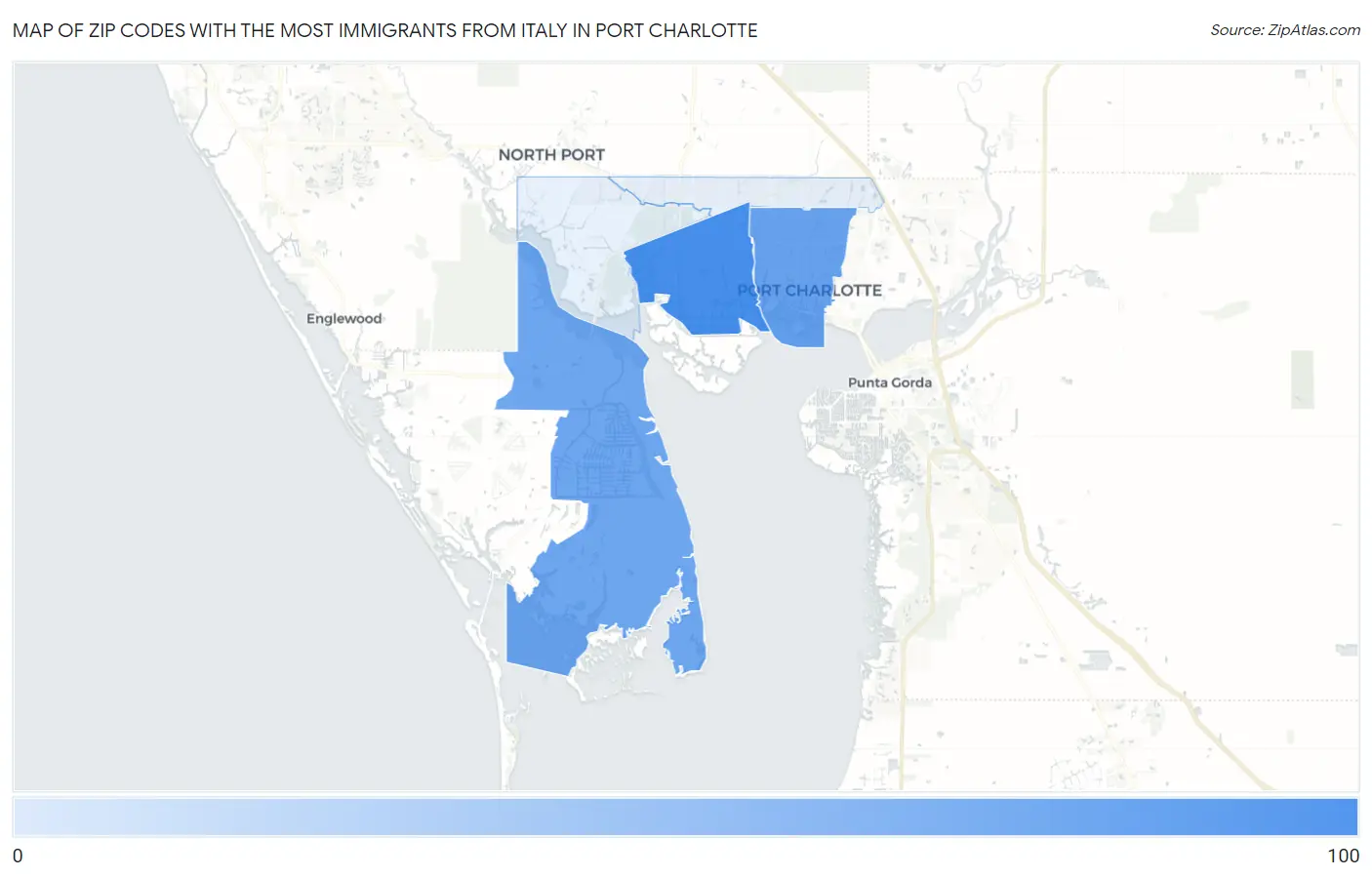 Zip Codes with the Most Immigrants from Italy in Port Charlotte Map