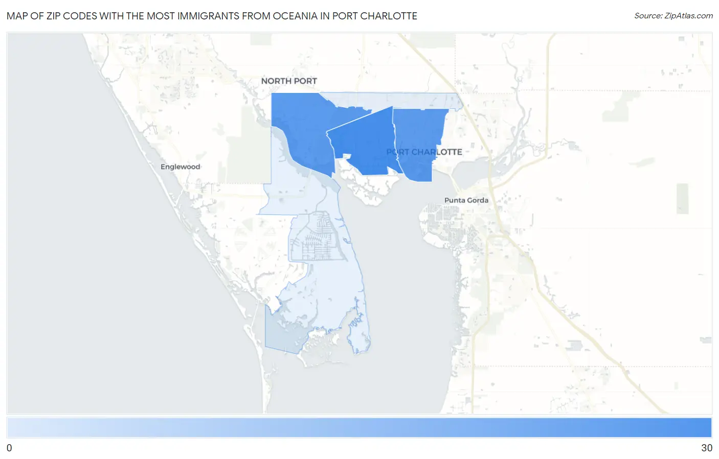 Zip Codes with the Most Immigrants from Oceania in Port Charlotte Map