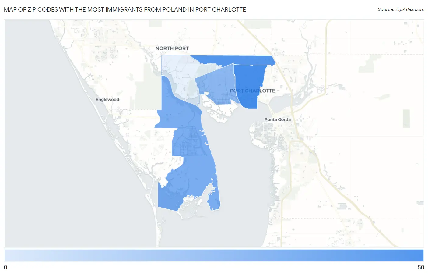 Zip Codes with the Most Immigrants from Poland in Port Charlotte Map