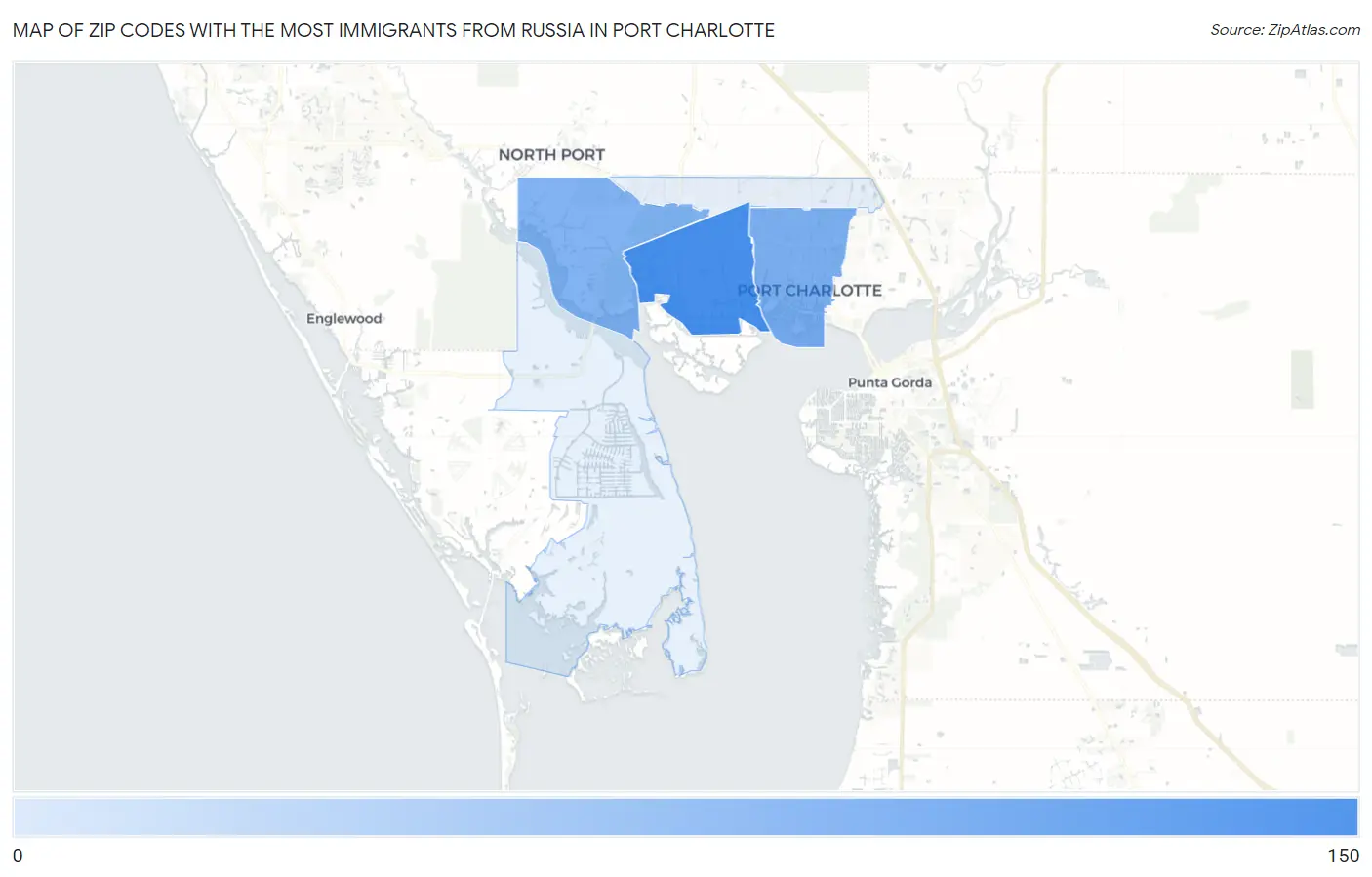Zip Codes with the Most Immigrants from Russia in Port Charlotte Map