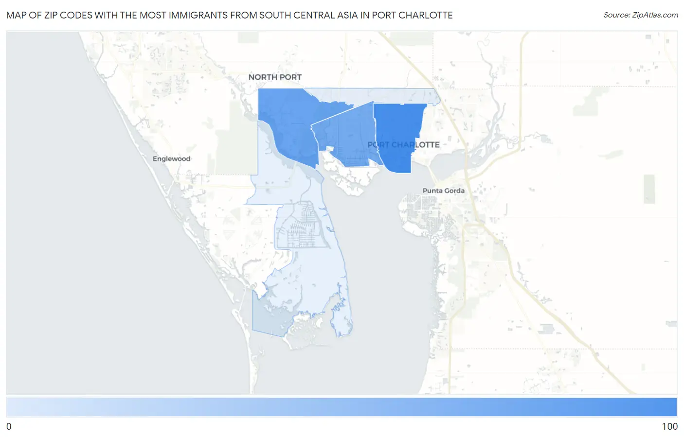 Zip Codes with the Most Immigrants from South Central Asia in Port Charlotte Map