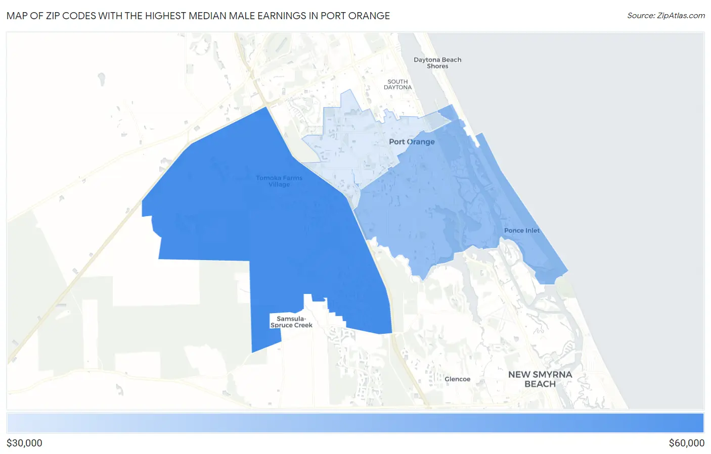 Zip Codes with the Highest Median Male Earnings in Port Orange Map