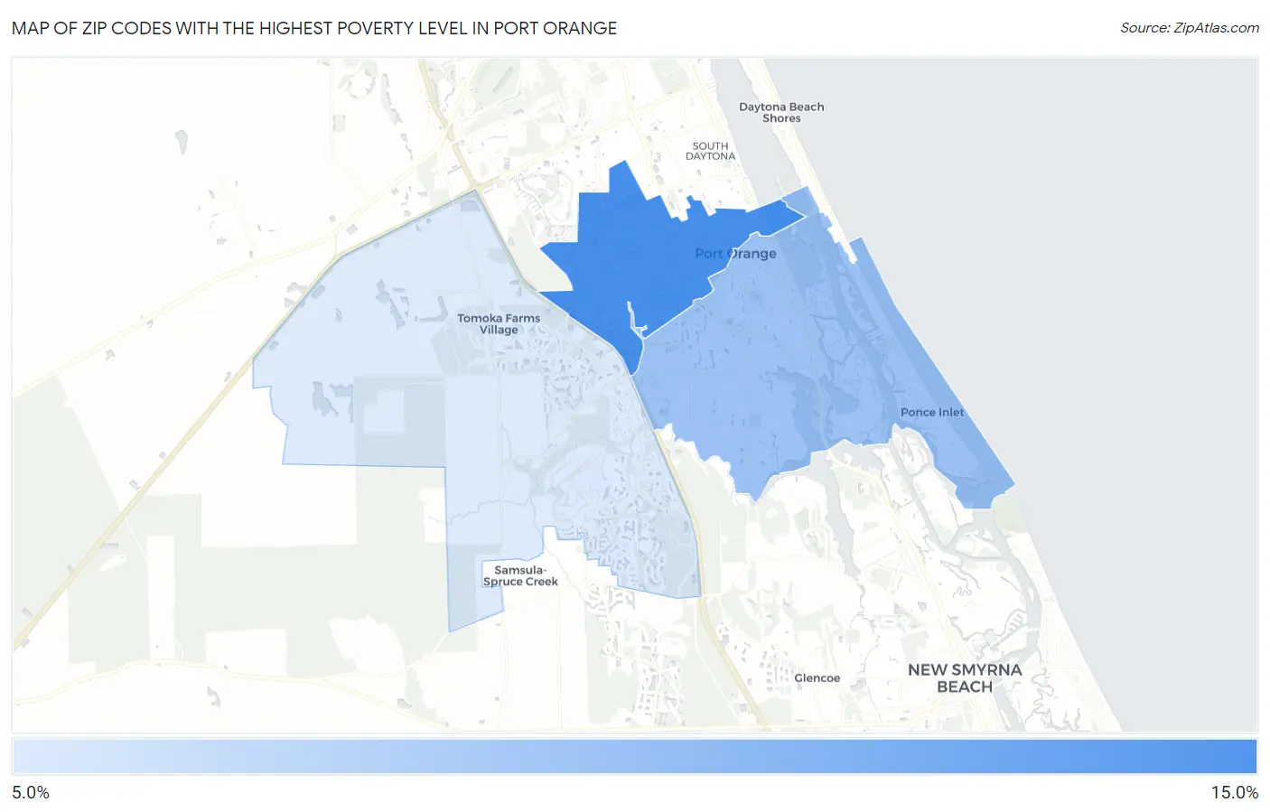 Zip Codes with the Highest Poverty Level in Port Orange Map