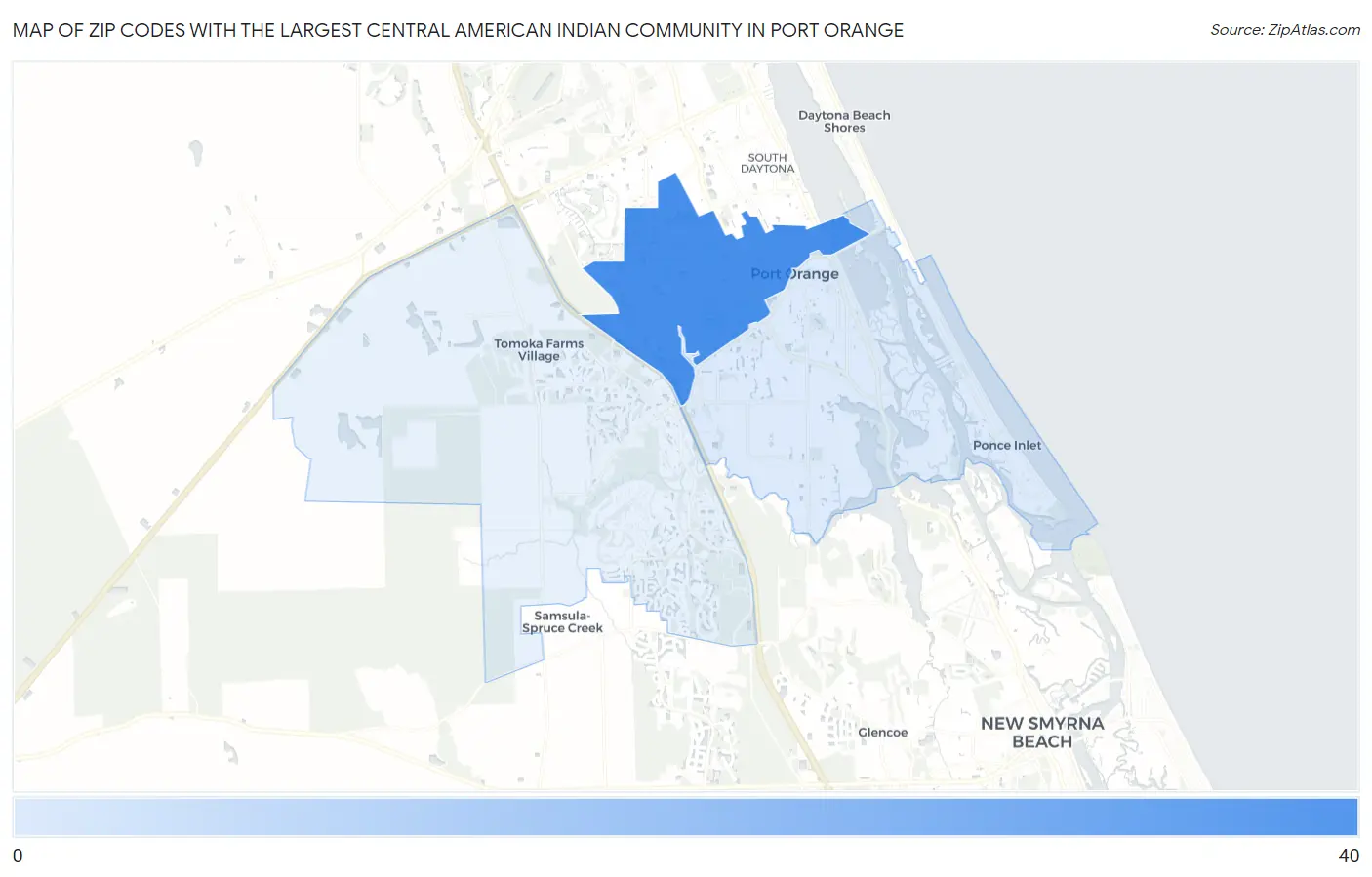 Zip Codes with the Largest Central American Indian Community in Port Orange Map