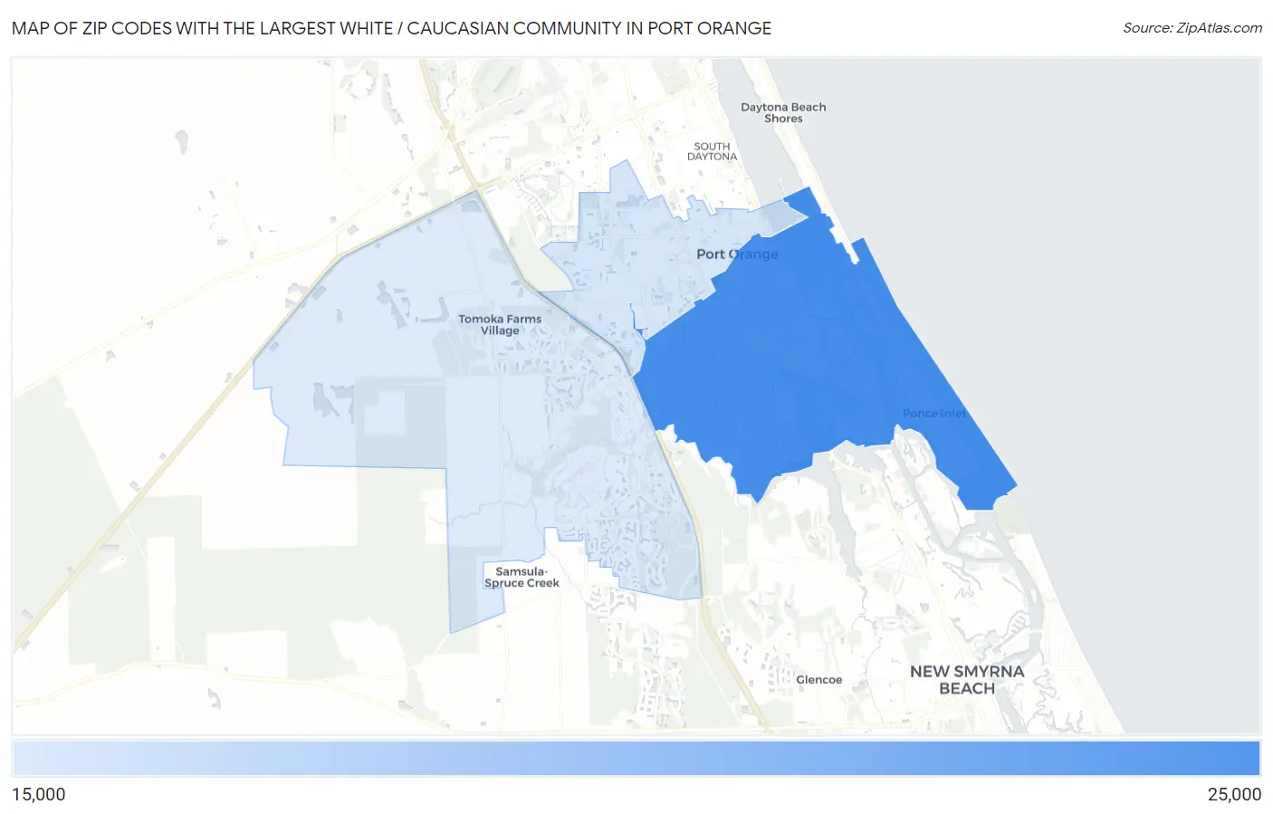 Zip Codes with the Largest White / Caucasian Community in Port Orange Map