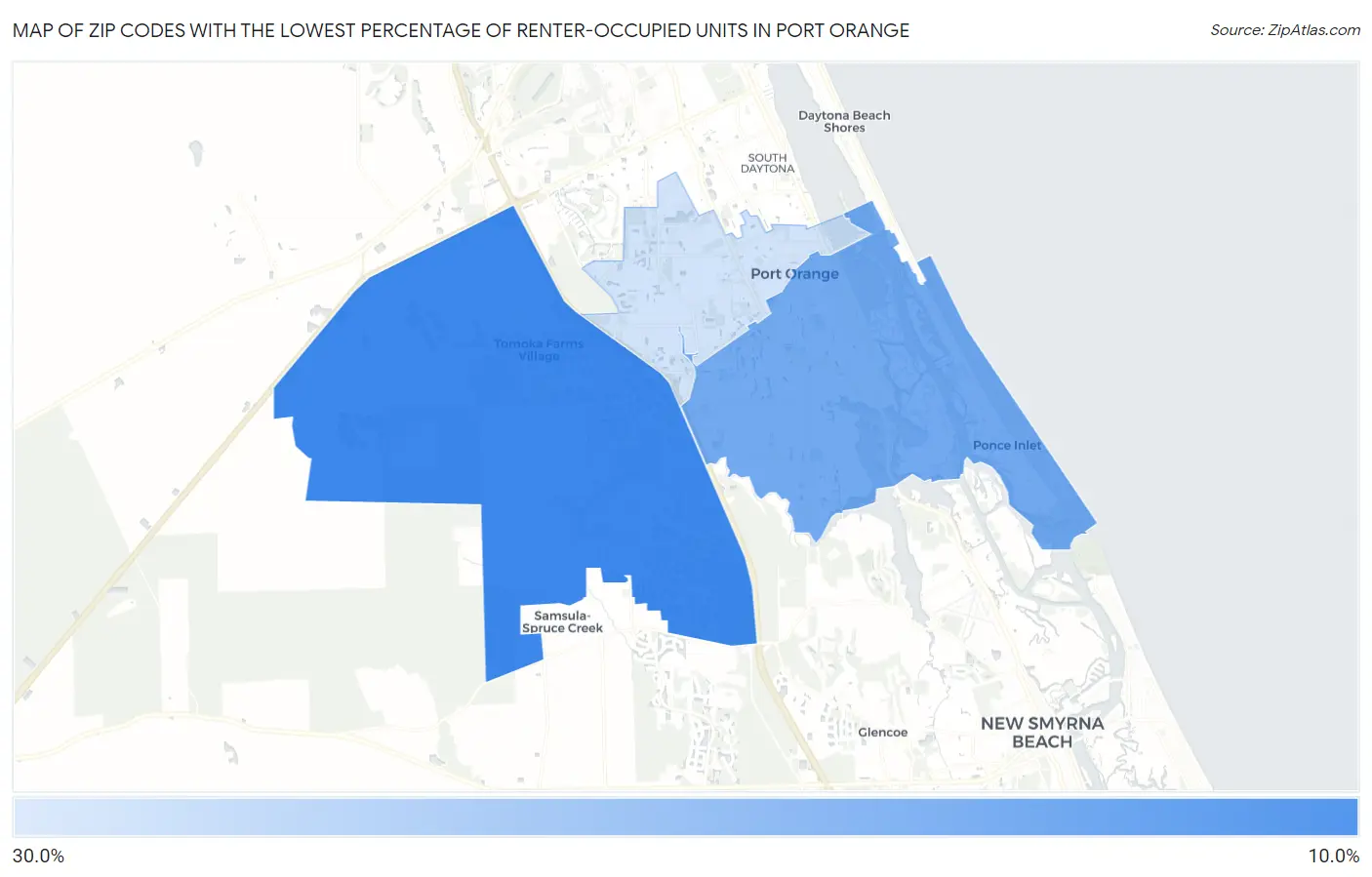 Zip Codes with the Lowest Percentage of Renter-Occupied Units in Port Orange Map