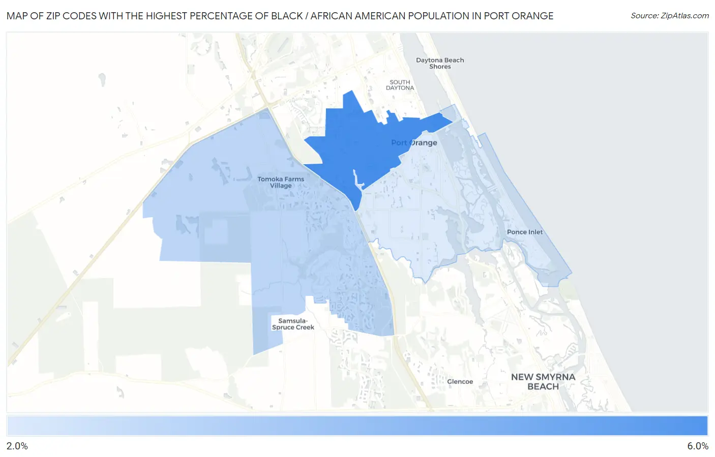 Zip Codes with the Highest Percentage of Black / African American Population in Port Orange Map