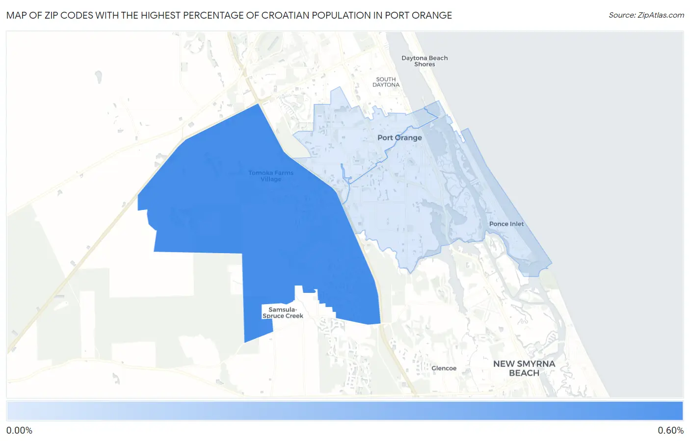 Zip Codes with the Highest Percentage of Croatian Population in Port Orange Map