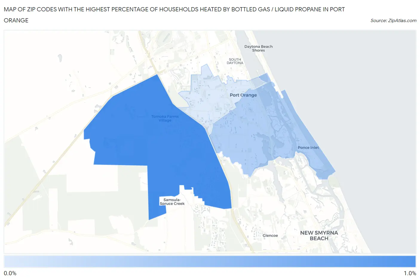 Zip Codes with the Highest Percentage of Households Heated by Bottled Gas / Liquid Propane in Port Orange Map