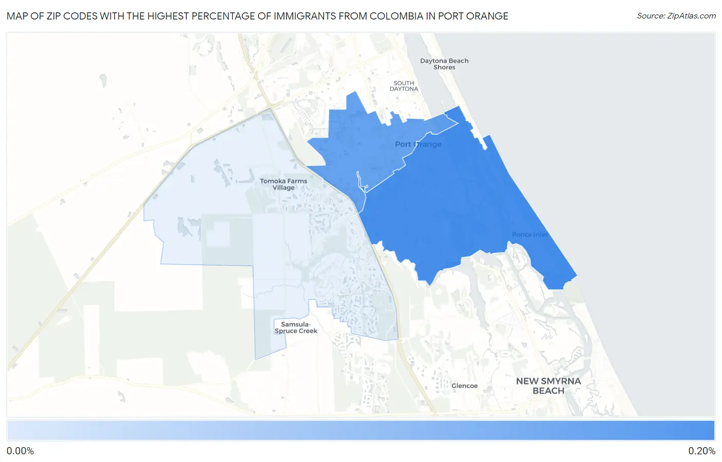 Zip Codes with the Highest Percentage of Immigrants from Colombia in Port Orange Map