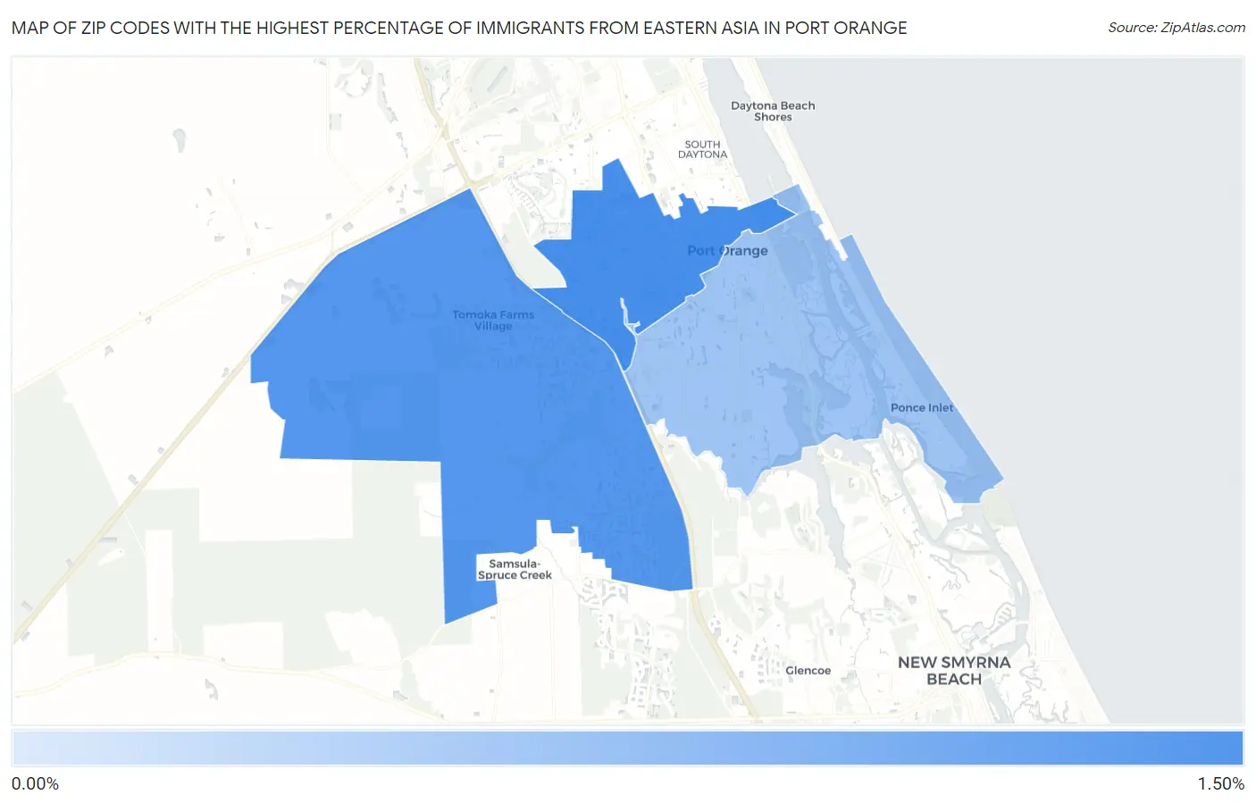 Zip Codes with the Highest Percentage of Immigrants from Eastern Asia in Port Orange Map