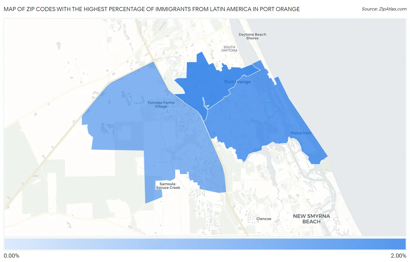 Zip Codes with the Highest Percentage of Immigrants from Latin America in Port Orange Map