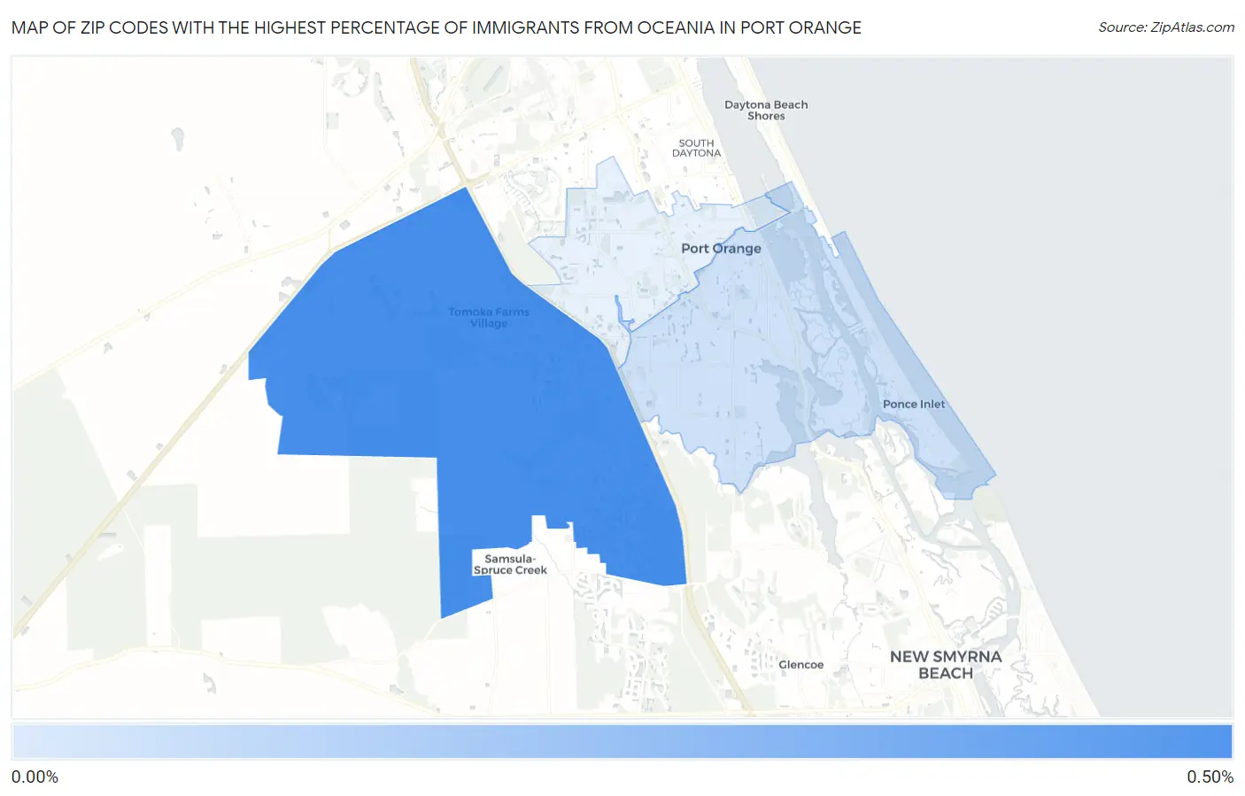 Zip Codes with the Highest Percentage of Immigrants from Oceania in Port Orange Map