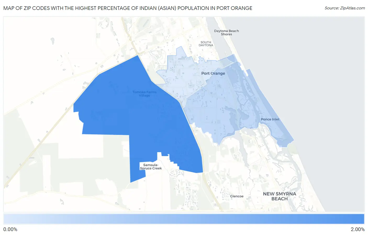 Zip Codes with the Highest Percentage of Indian (Asian) Population in Port Orange Map