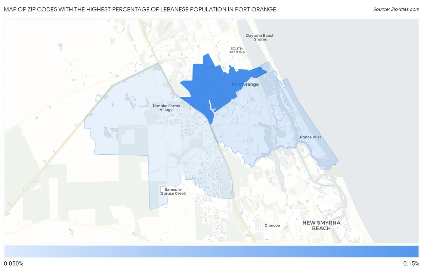 Zip Codes with the Highest Percentage of Lebanese Population in Port Orange Map