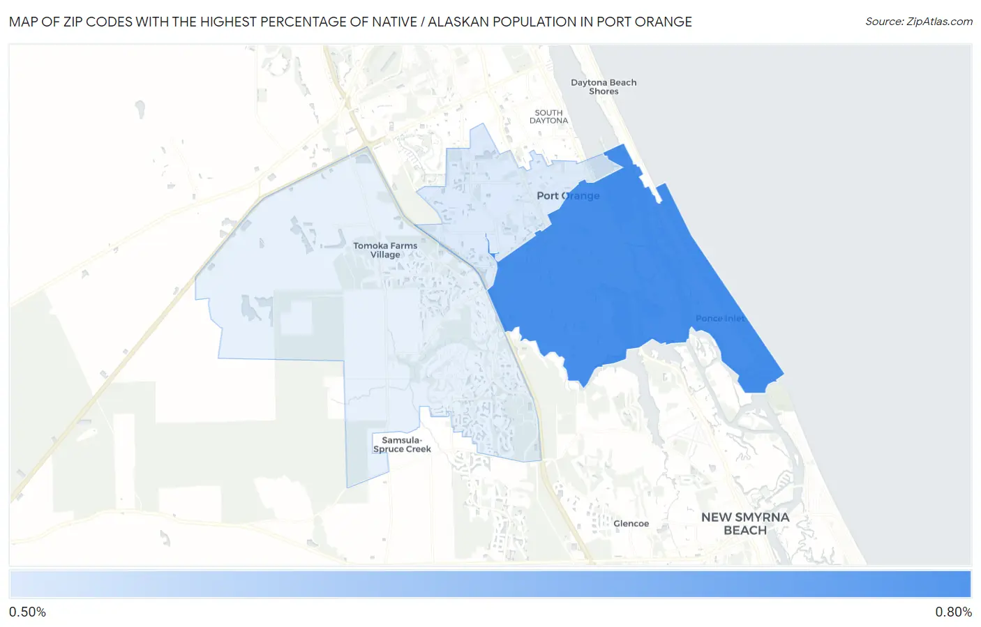 Zip Codes with the Highest Percentage of Native / Alaskan Population in Port Orange Map