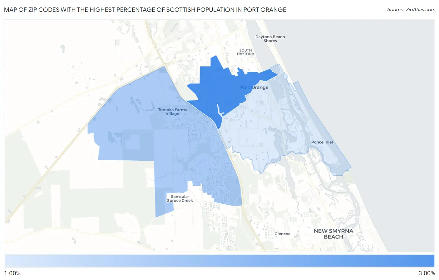 Zip Codes with the Highest Percentage of Scottish Population in Port Orange Map