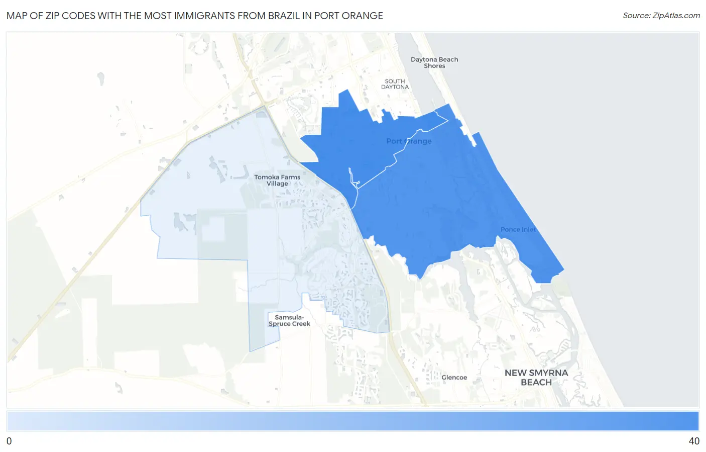 Zip Codes with the Most Immigrants from Brazil in Port Orange Map