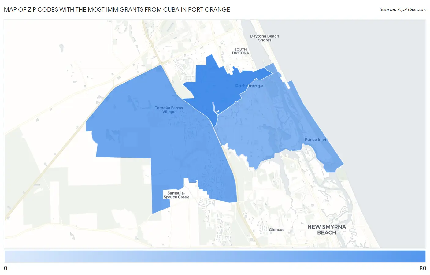 Zip Codes with the Most Immigrants from Cuba in Port Orange Map