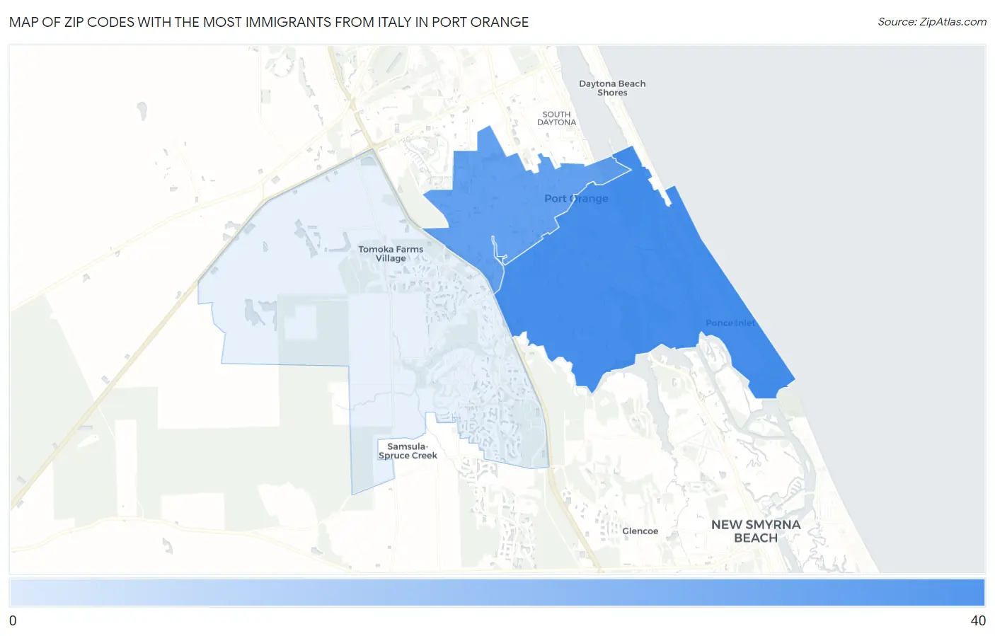 Zip Codes with the Most Immigrants from Italy in Port Orange Map