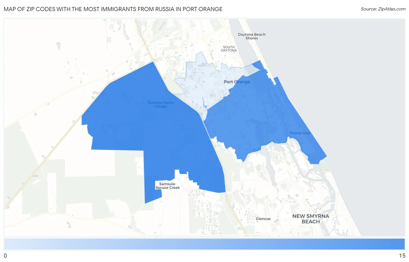 Zip Codes with the Most Immigrants from Russia in Port Orange Map