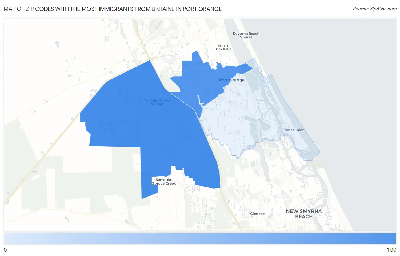 Zip Codes with the Most Immigrants from Ukraine in Port Orange Map