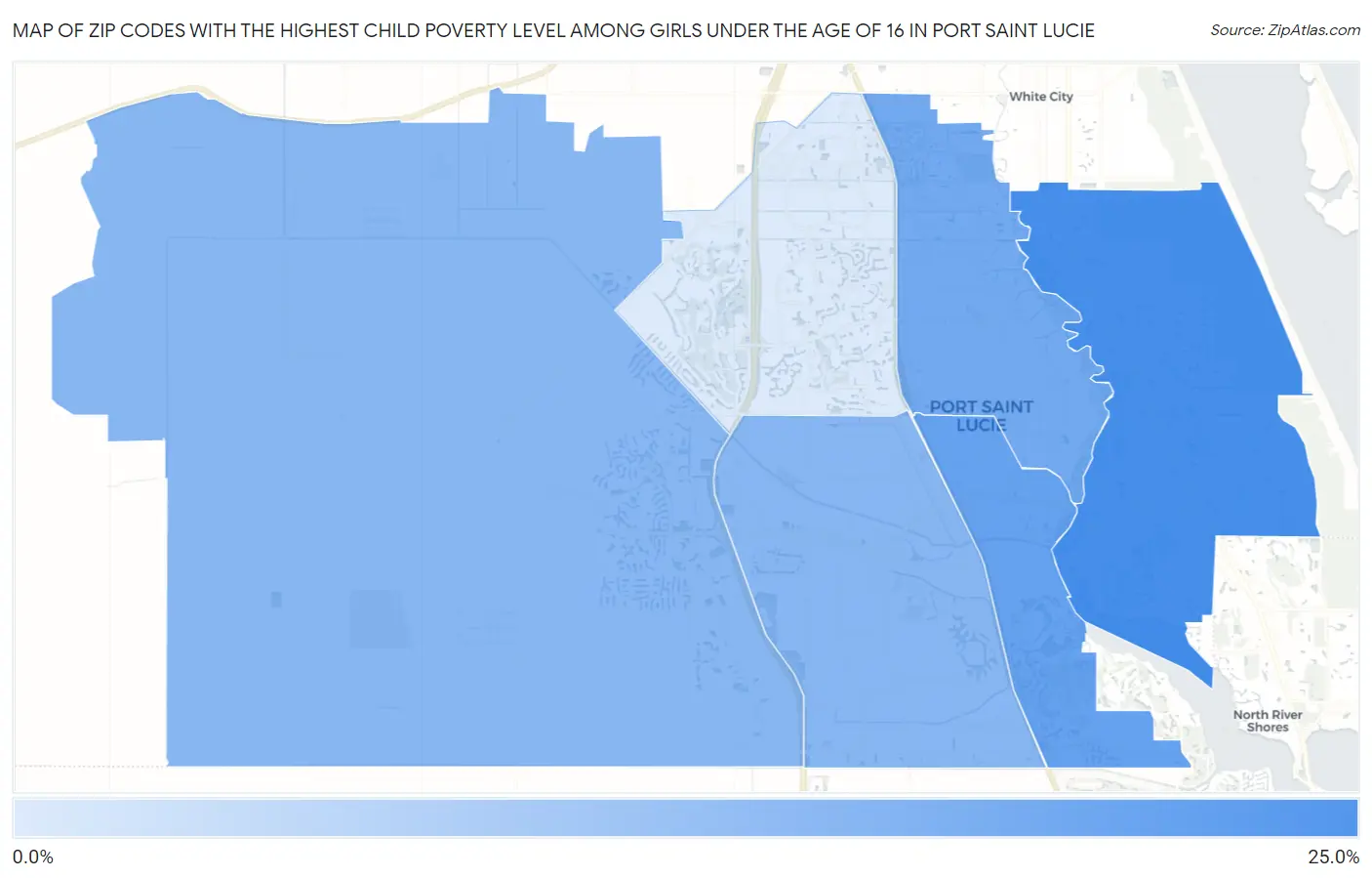 Zip Codes with the Highest Child Poverty Level Among Girls Under the Age of 16 in Port Saint Lucie Map
