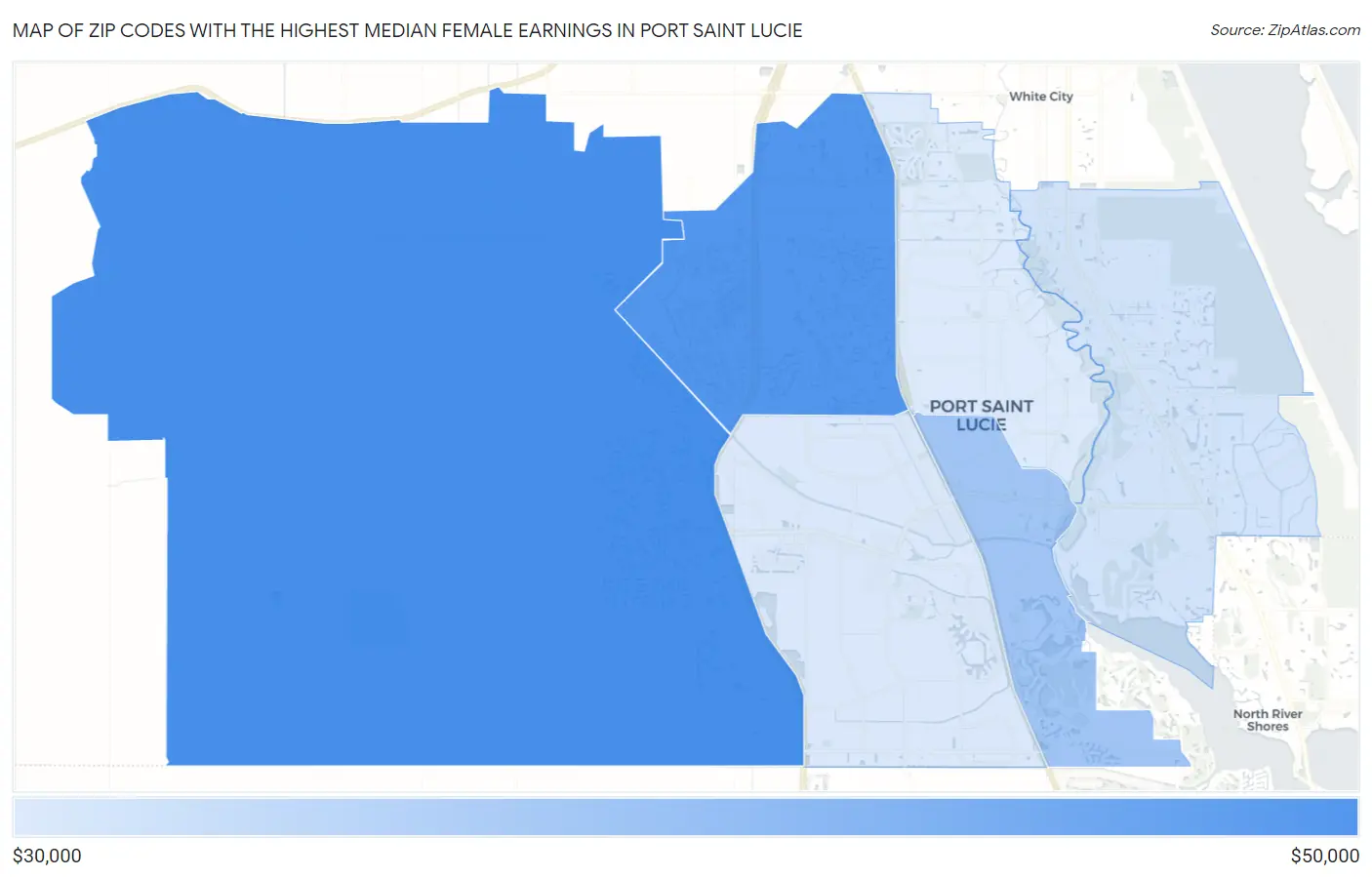 Zip Codes with the Highest Median Female Earnings in Port Saint Lucie Map