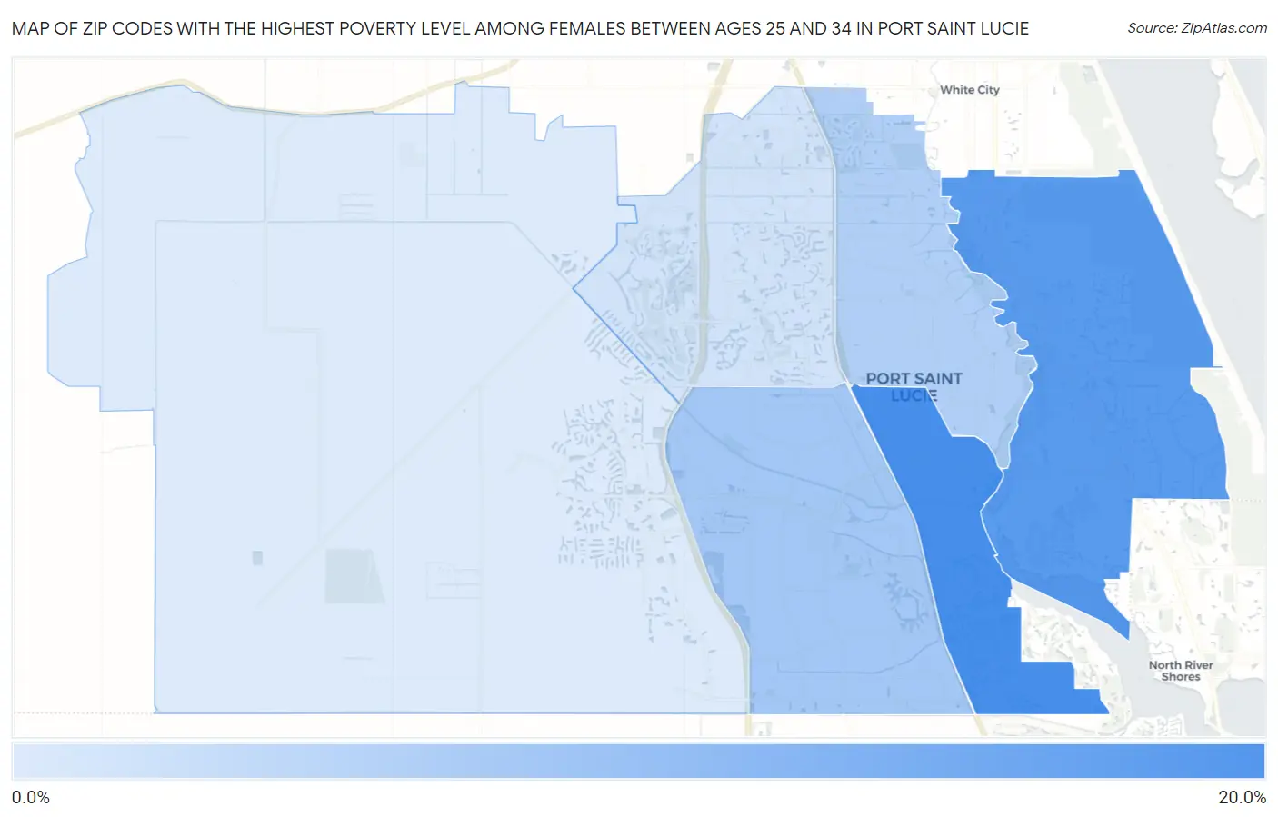 Zip Codes with the Highest Poverty Level Among Females Between Ages 25 and 34 in Port Saint Lucie Map