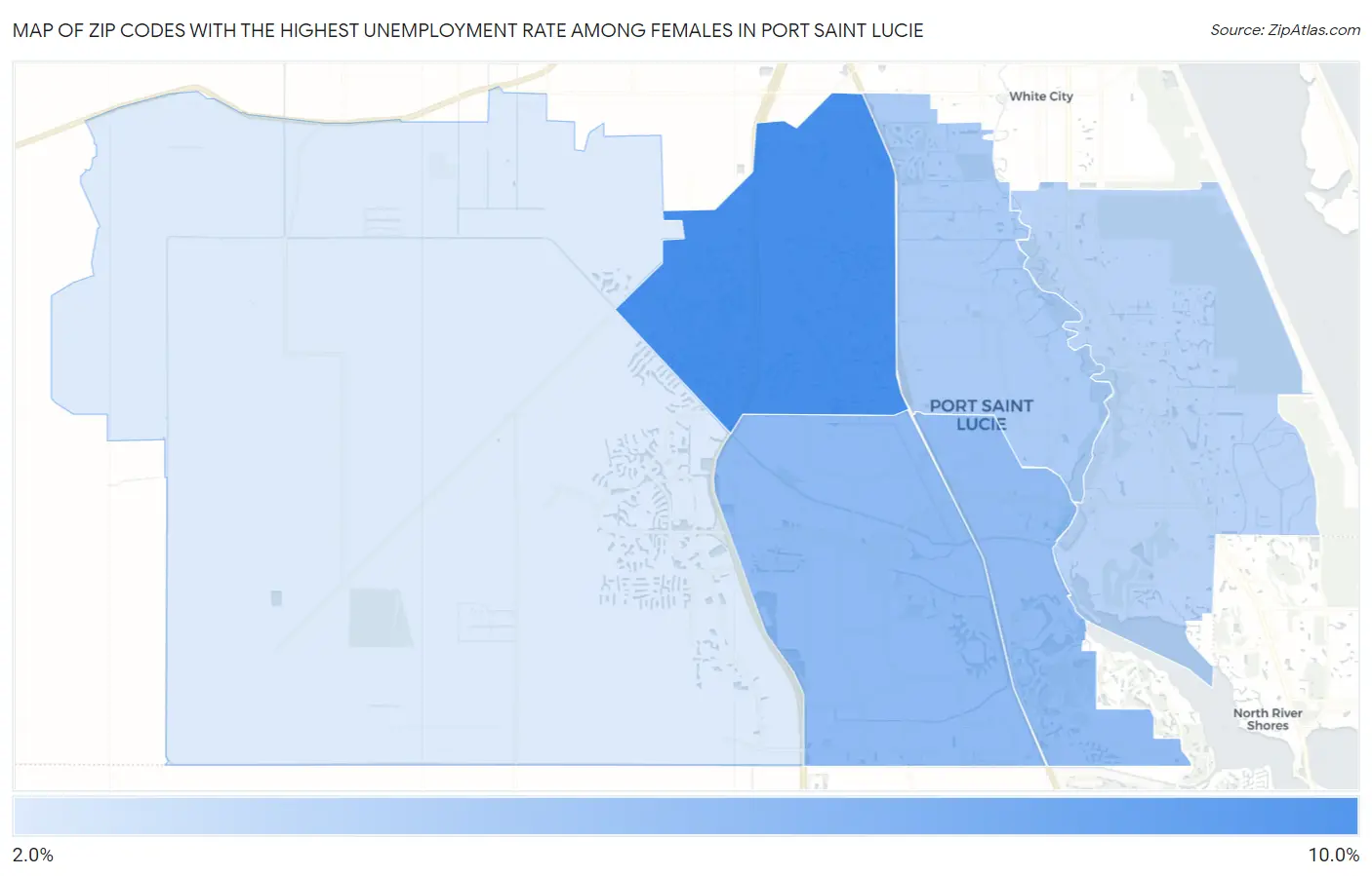 Zip Codes with the Highest Unemployment Rate Among Females in Port Saint Lucie Map
