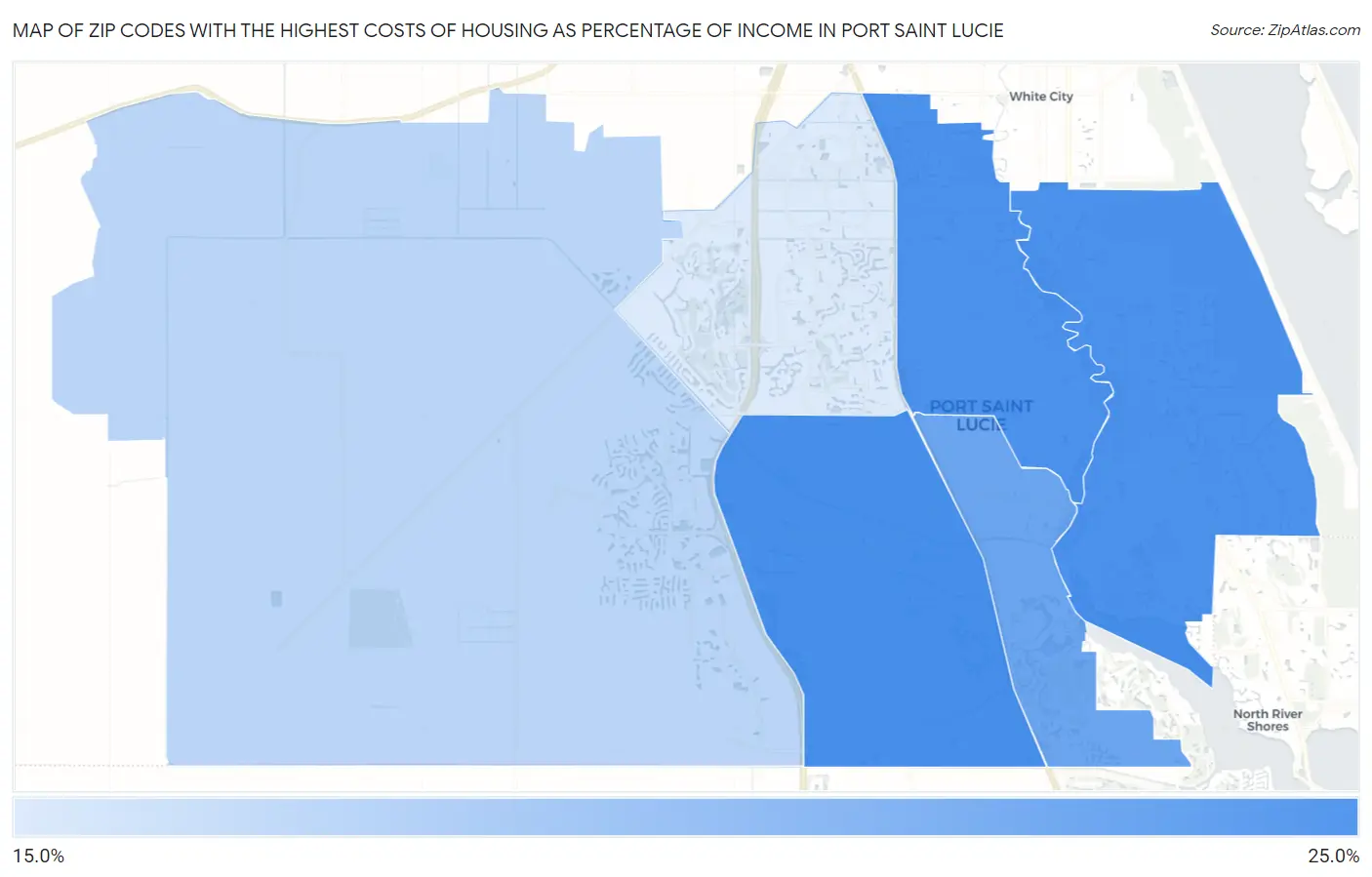 Zip Codes with the Highest Costs of Housing as Percentage of Income in Port Saint Lucie Map