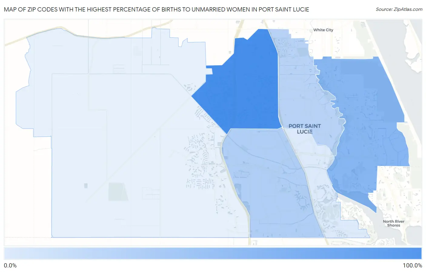 Zip Codes with the Highest Percentage of Births to Unmarried Women in Port Saint Lucie Map