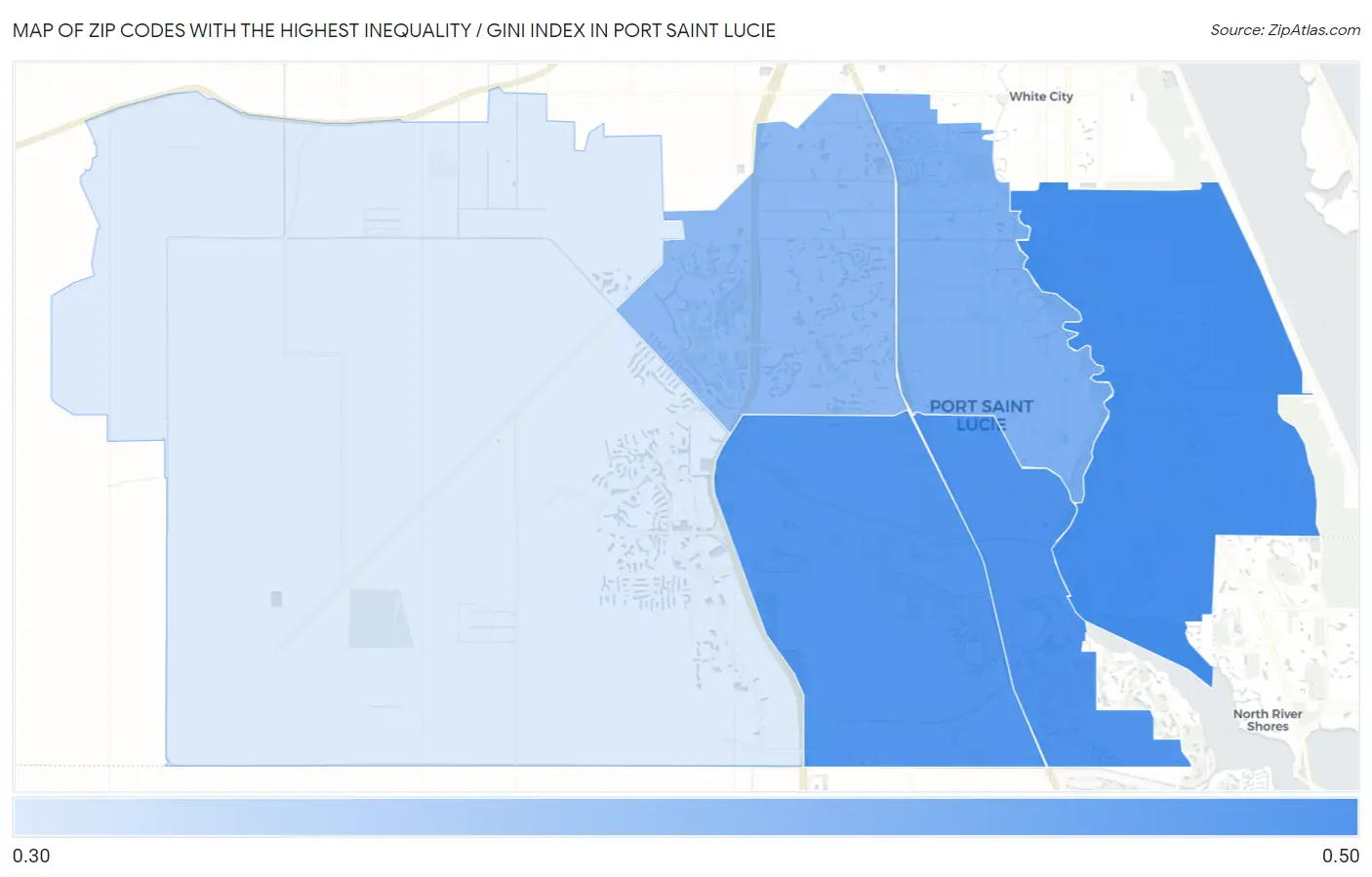 Zip Codes with the Highest Inequality / Gini Index in Port Saint Lucie Map