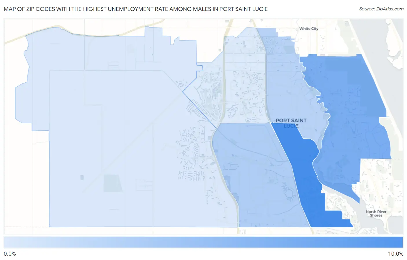 Zip Codes with the Highest Unemployment Rate Among Males in Port Saint Lucie Map