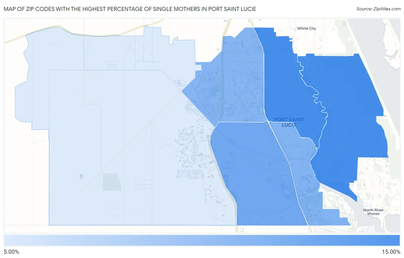 Zip Codes with the Highest Percentage of Single Mothers in Port Saint Lucie Map