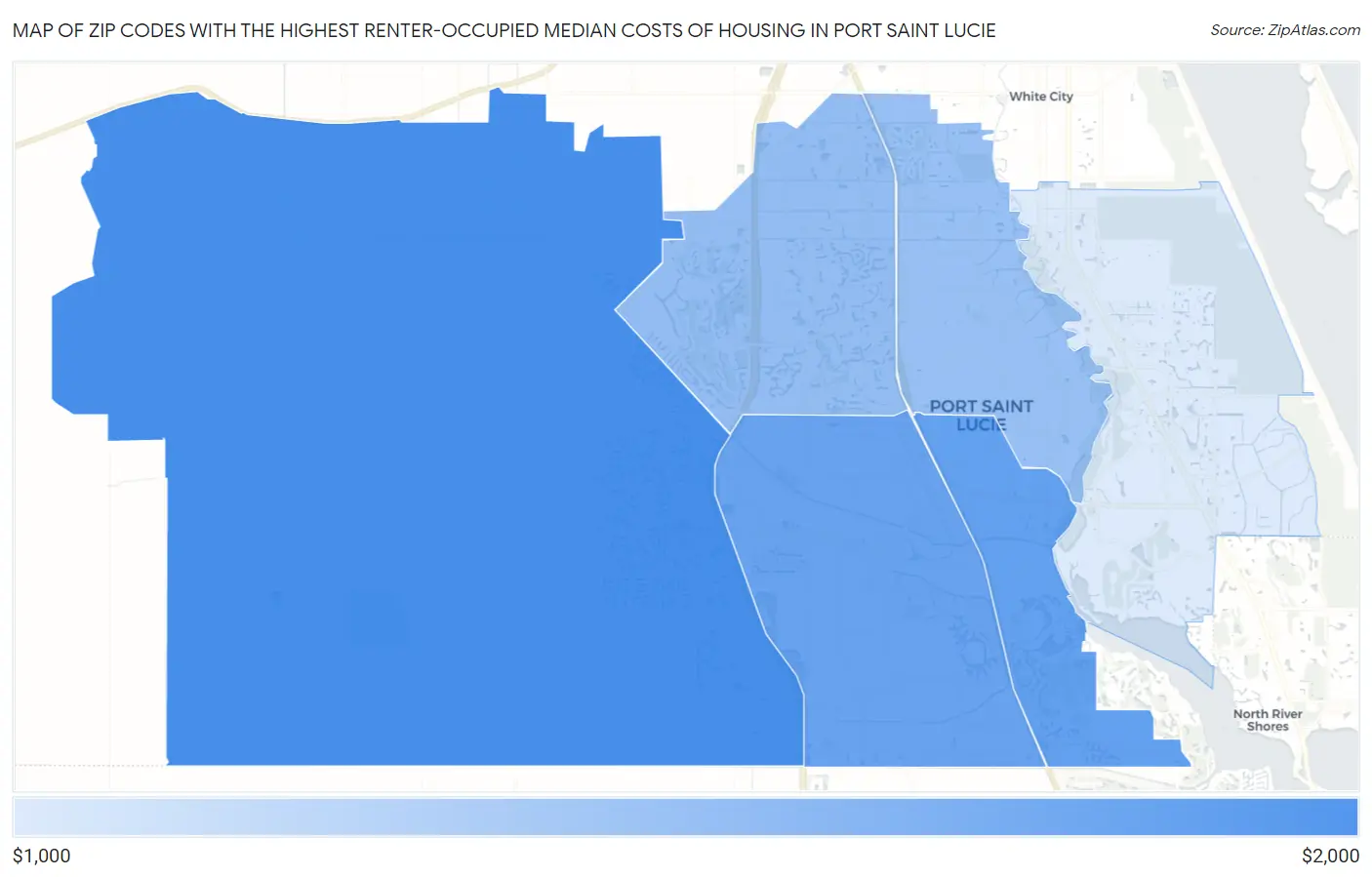 Zip Codes with the Highest Renter-Occupied Median Costs of Housing in Port Saint Lucie Map