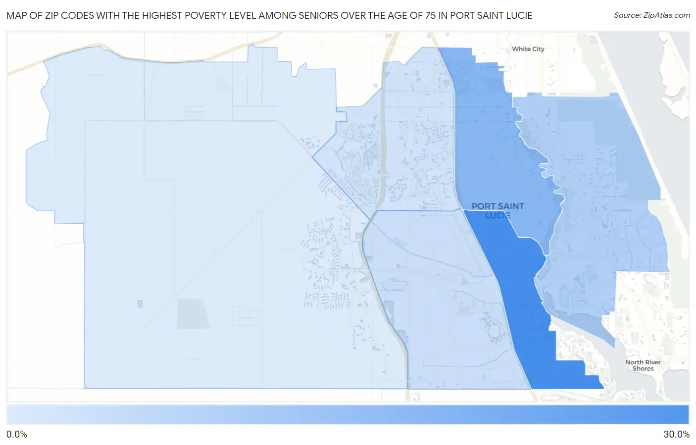 Zip Codes with the Highest Poverty Level Among Seniors Over the Age of 75 in Port Saint Lucie Map