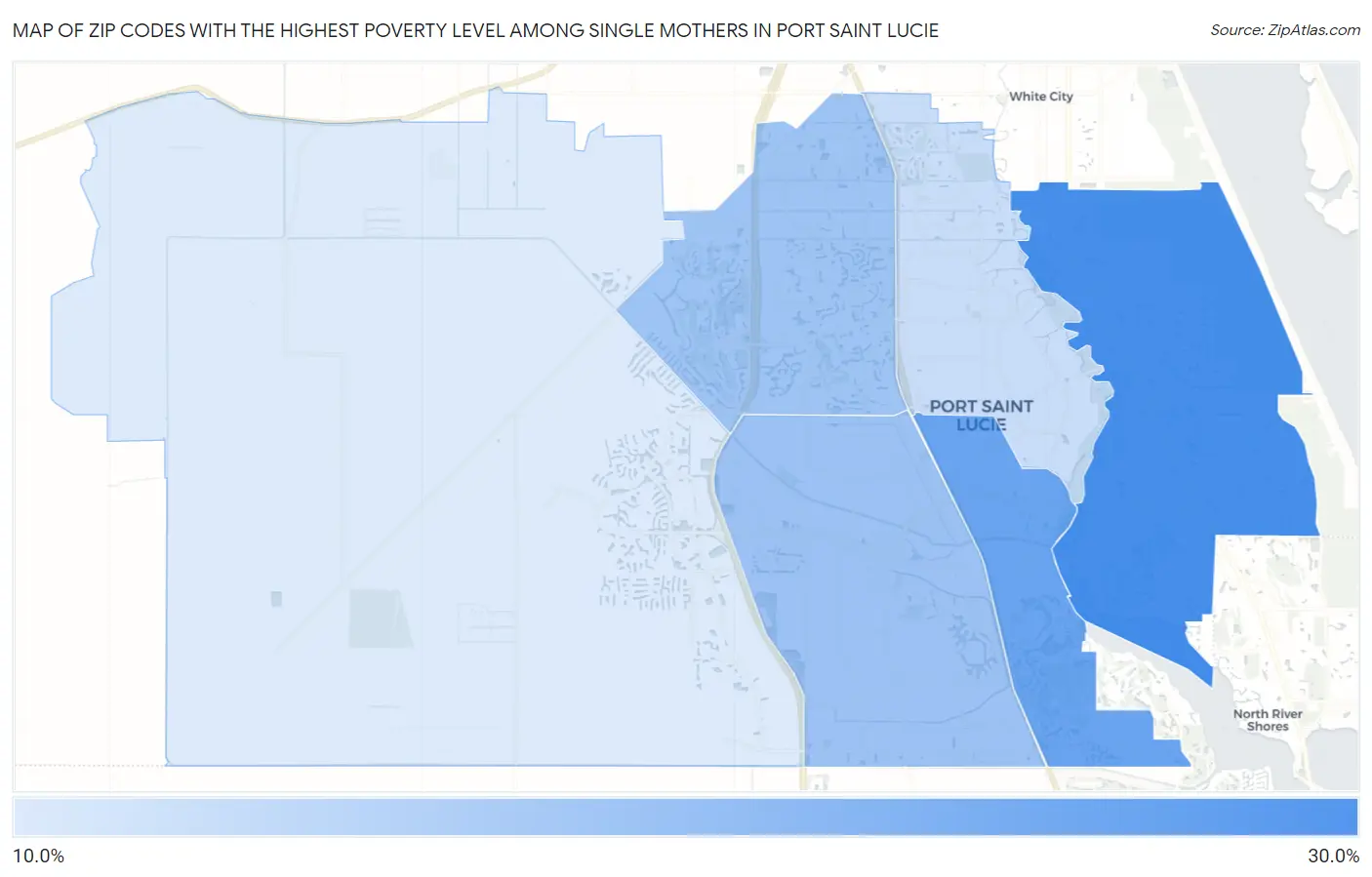 Zip Codes with the Highest Poverty Level Among Single Mothers in Port Saint Lucie Map