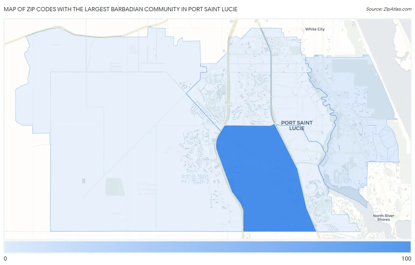 Zip Codes with the Largest Barbadian Community in Port Saint Lucie Map