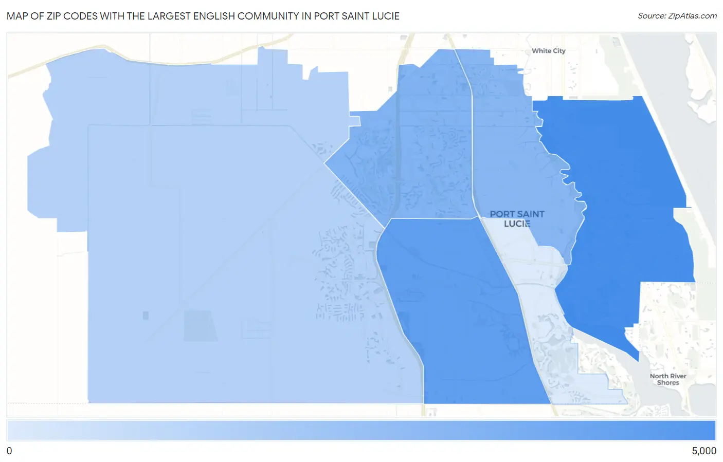 Zip Codes with the Largest English Community in Port Saint Lucie Map