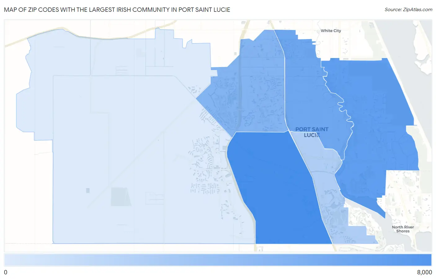 Zip Codes with the Largest Irish Community in Port Saint Lucie Map