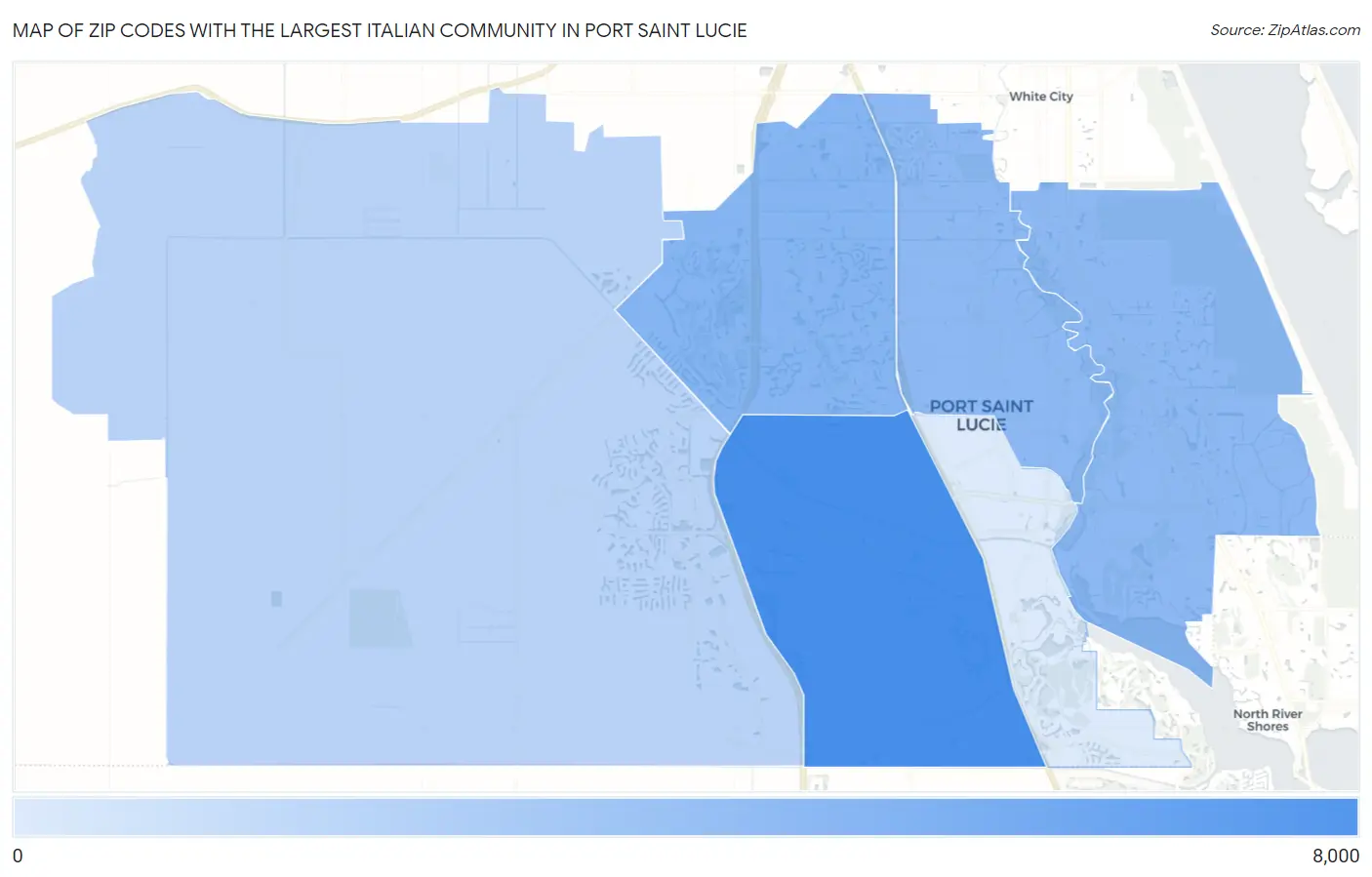 Zip Codes with the Largest Italian Community in Port Saint Lucie Map