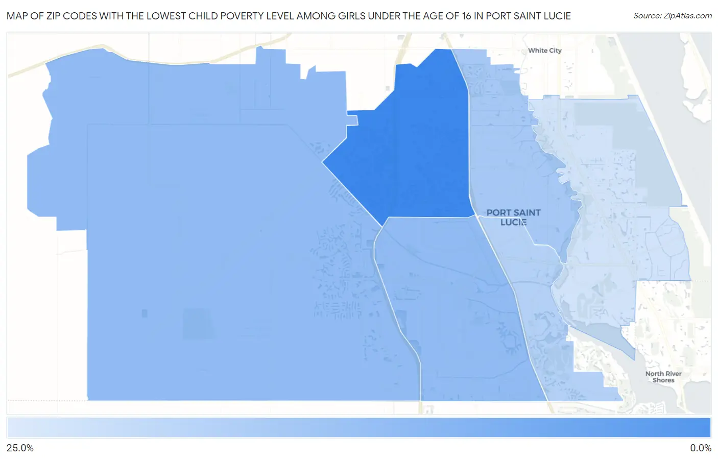 Zip Codes with the Lowest Child Poverty Level Among Girls Under the Age of 16 in Port Saint Lucie Map
