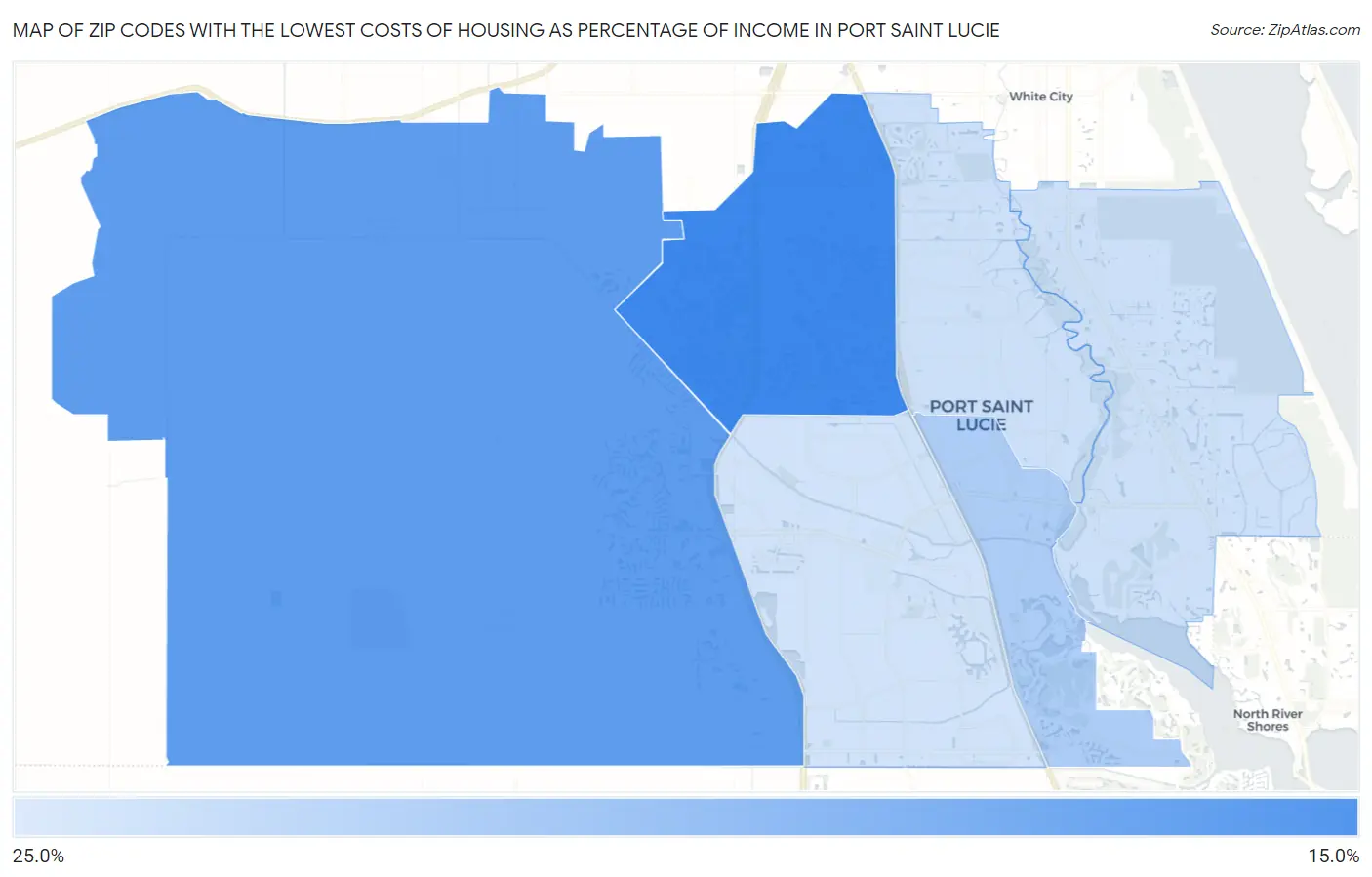 Zip Codes with the Lowest Costs of Housing as Percentage of Income in Port Saint Lucie Map