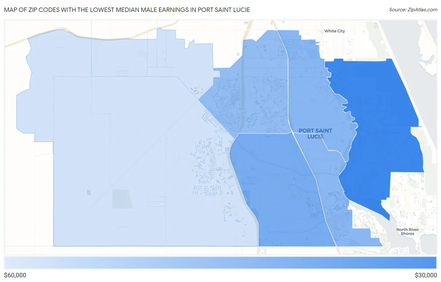 Zip Codes with the Lowest Median Male Earnings in Port Saint Lucie Map