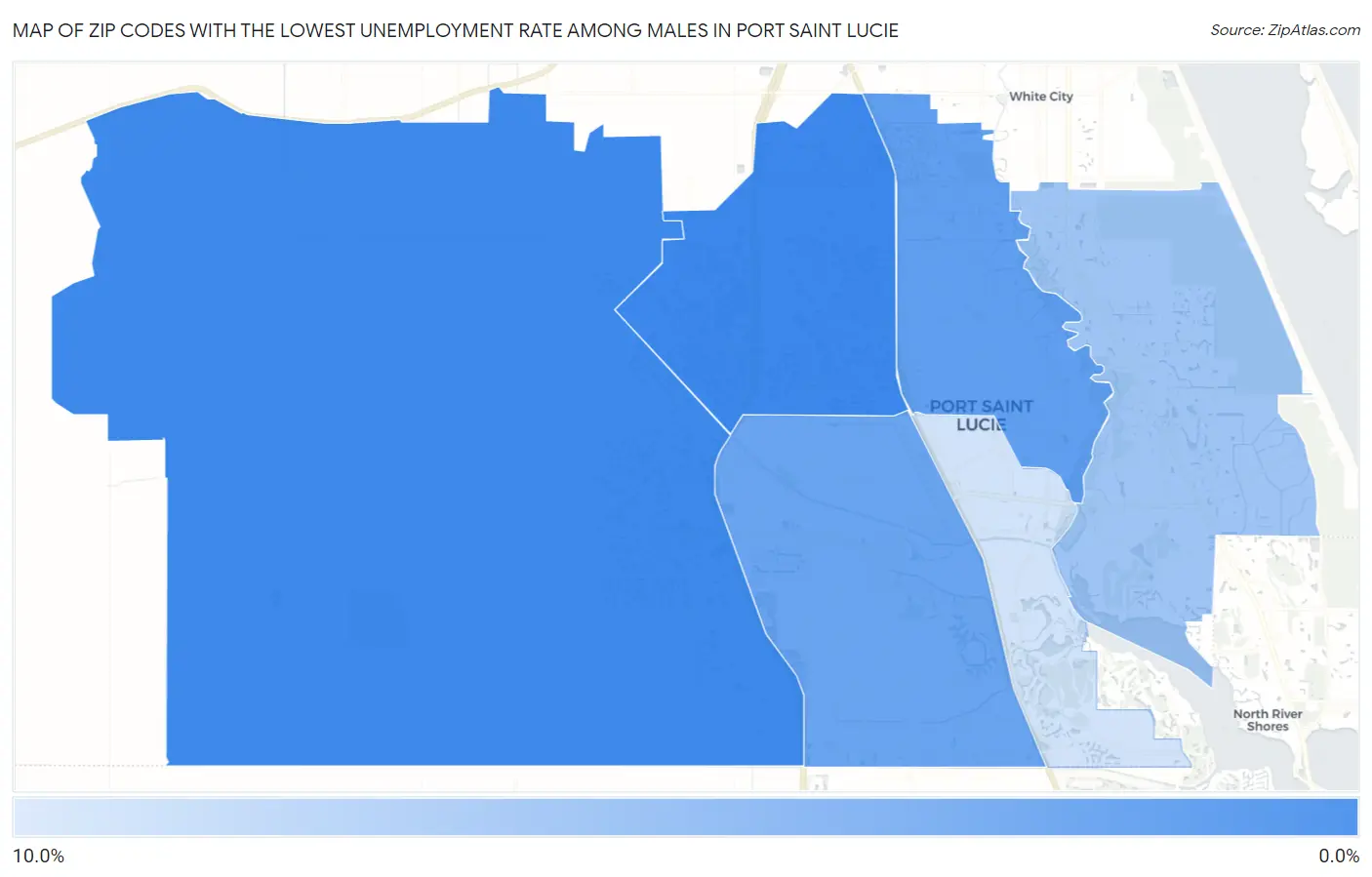Zip Codes with the Lowest Unemployment Rate Among Males in Port Saint Lucie Map