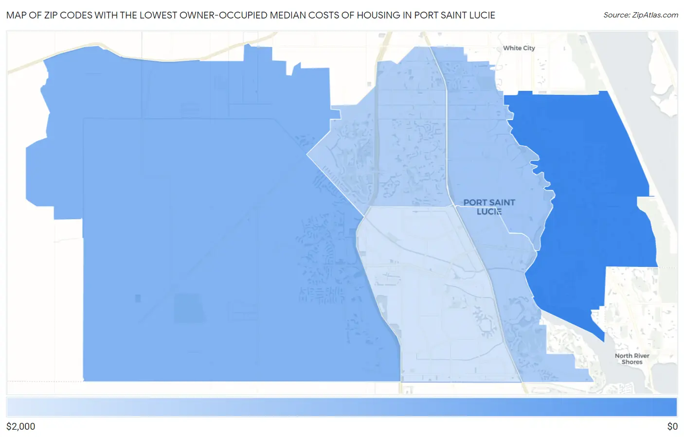 Zip Codes with the Lowest Owner-Occupied Median Costs of Housing in Port Saint Lucie Map