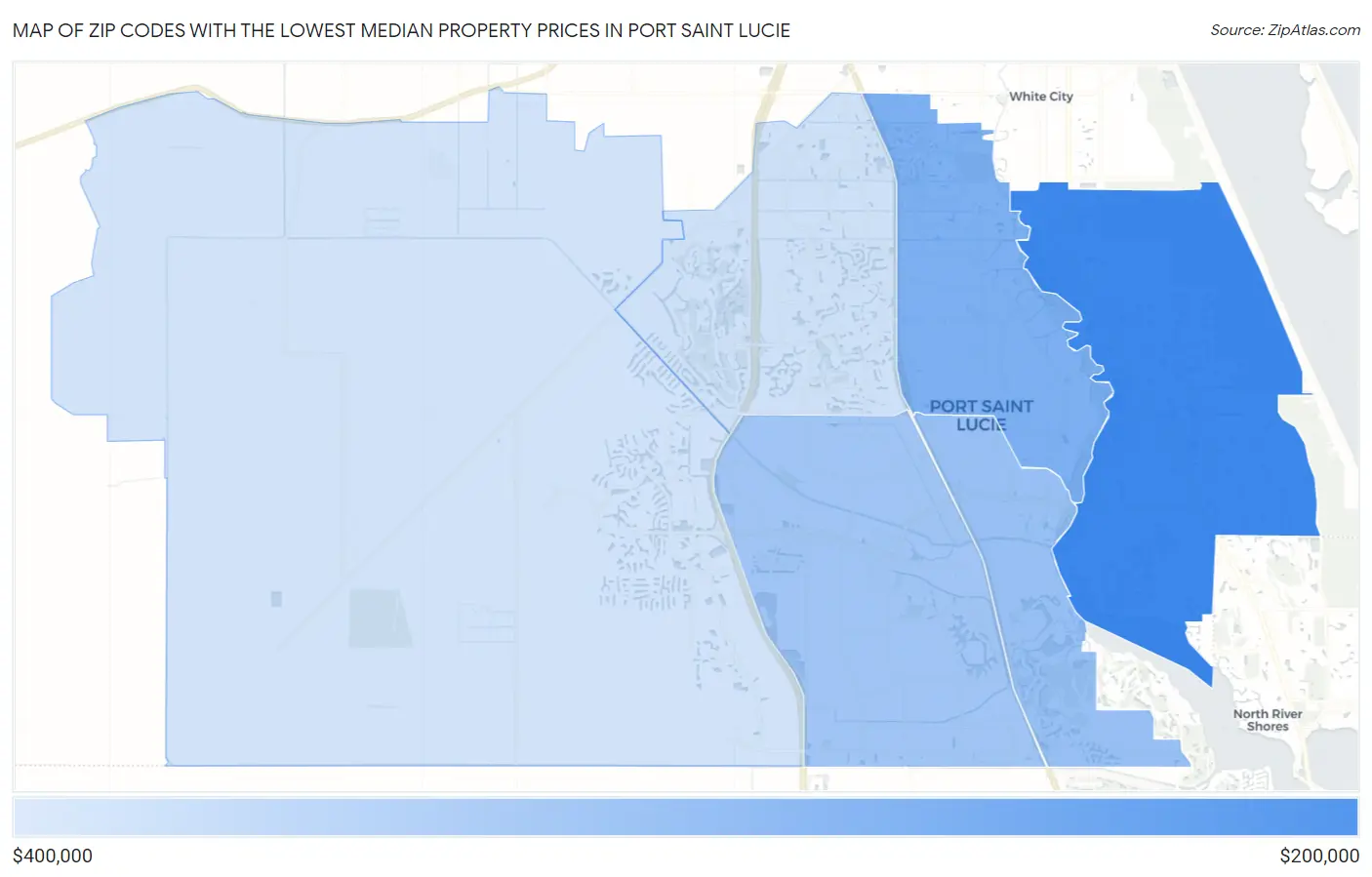 Zip Codes with the Lowest Median Property Prices in Port Saint Lucie Map