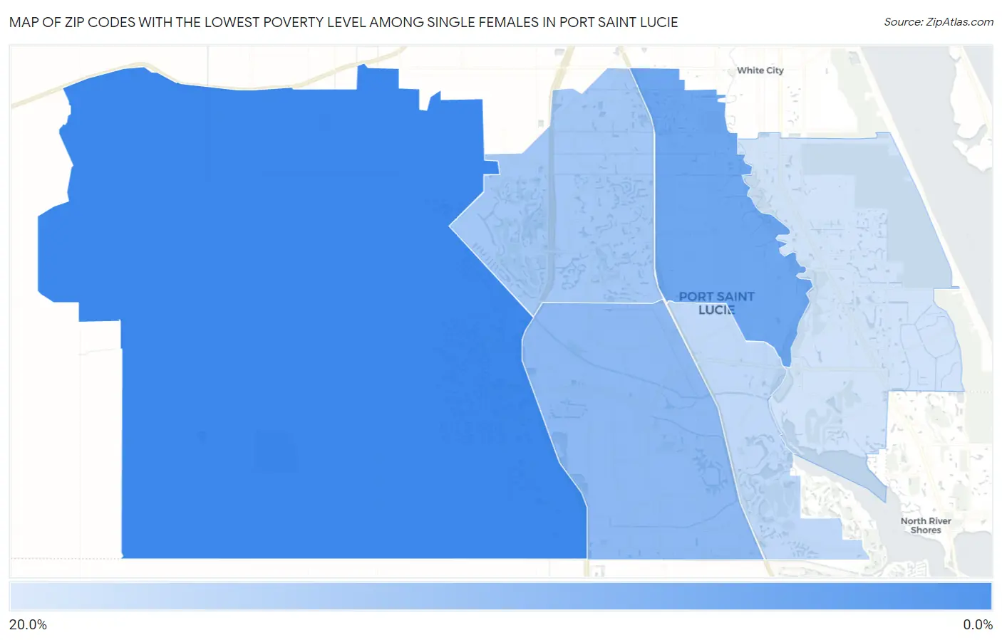 Zip Codes with the Lowest Poverty Level Among Single Females in Port Saint Lucie Map