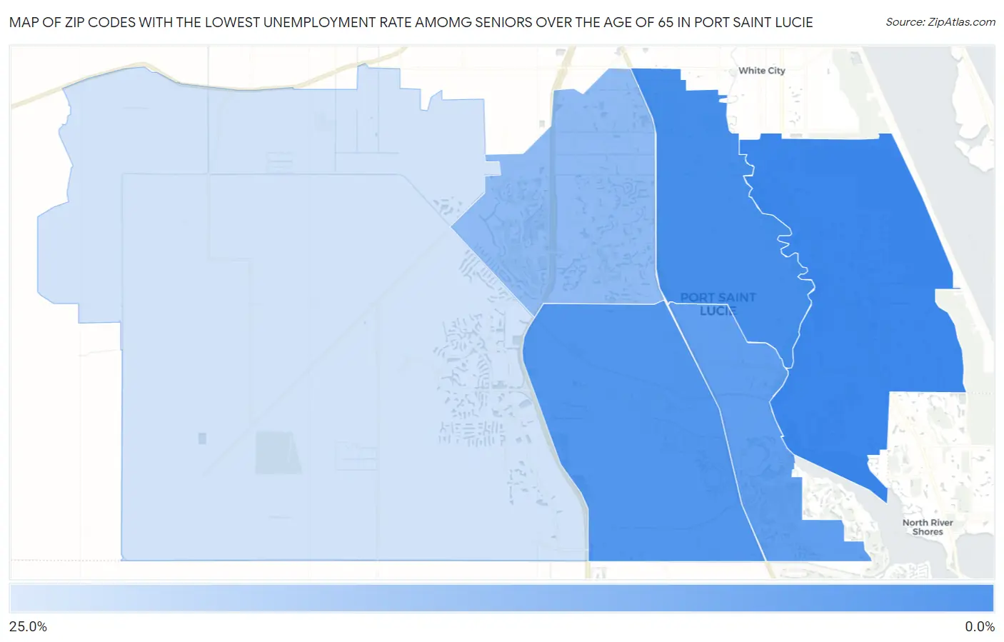 Zip Codes with the Lowest Unemployment Rate Amomg Seniors Over the Age of 65 in Port Saint Lucie Map